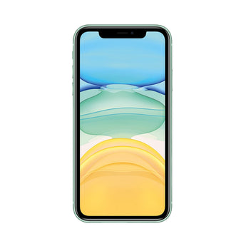 Refurbished iPhone 11 in green with dual-camera system.