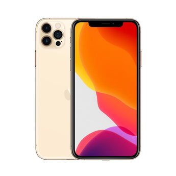 Refurbished iPhone 12 Pro Max Gold with Super Retina XDR display and HDR camera system.