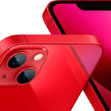 Refurbished iPhone 13 mini in PRODUCT(RED) with 12MP camera system and compact design.