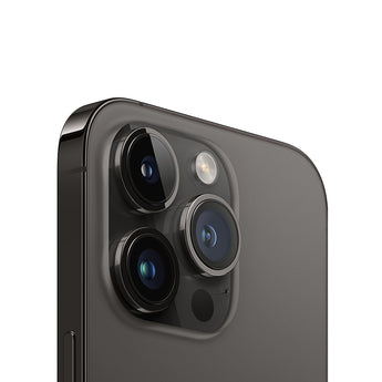 Refurbished iPhone 14 Pro Max Space Black showing advanced camera system.