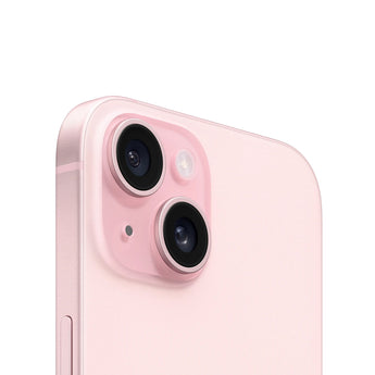 Refurbished iPhone 15 Plus Pink with dual-camera system showcasing sleek design.