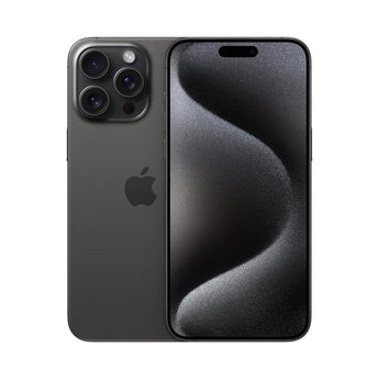Refurbished iPhone 15 Pro Max Black Titanium with 48MP camera system and sleek design