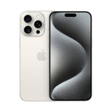 Refurbished iPhone 15 Pro in White Titanium with advanced camera and Super Retina XDR display.