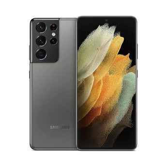 Refurbished Samsung Galaxy S21 Ultra in Phantom Gray with advanced camera system.