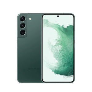 Refurbished Samsung Galaxy S22 in green showcasing front and back design.
