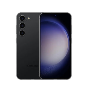 Refurbished Samsung Galaxy S23 in Phantom Black with vibrant display.