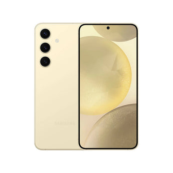 Refurbished Samsung Galaxy S24 in Amber Yellow, sleek design, powerful performance.